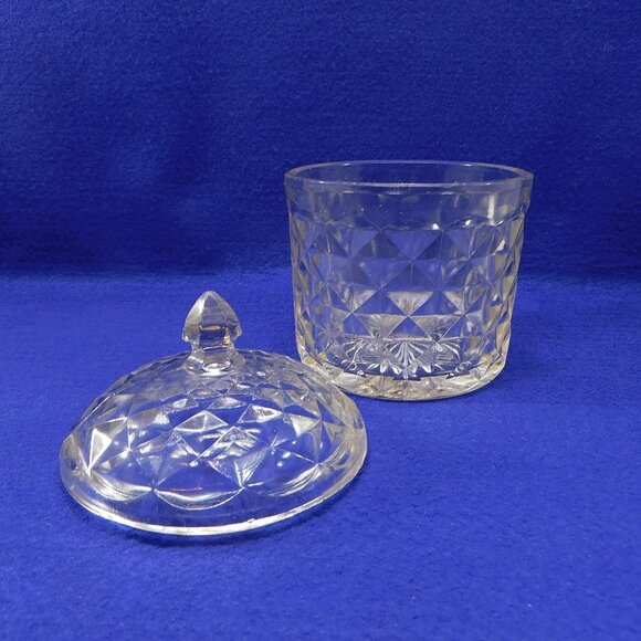 Vintage Biscuit Candy Jar Domed Lid Heavy Pressed Diamond Shape Glass 6" - Picture 2 of 8